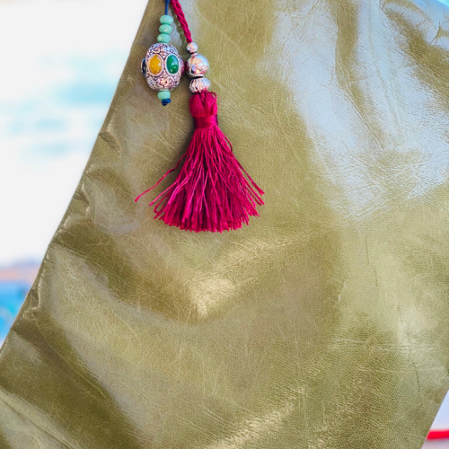         Handmade bag Leather/Embroidery*Olive&beige