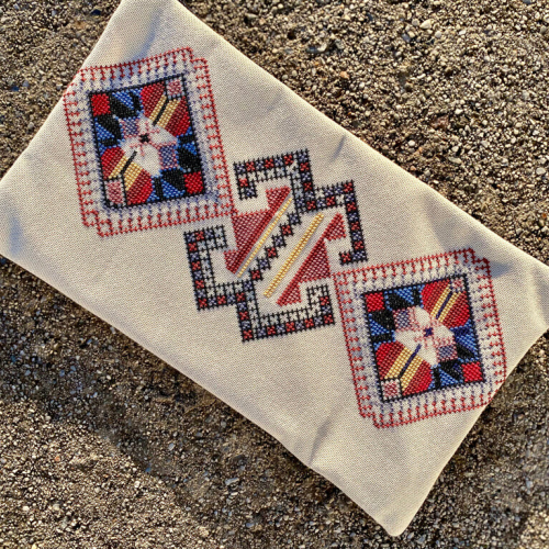 Handmade Leather Clutch with a handmade embroidery     * Rhombus *3/Bronze braun