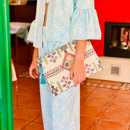       Handmade Bag Leather/Embroidery*Cretan stitch/Brown