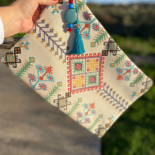       Handmade Bag Leather/Embroidery*Cretan stitch/Brown
