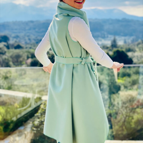  Sleeveless Coat  Pistachio green -maxi-